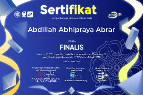 Pratinjau sertifikat Finalis UX Competition — Find IT! 2026